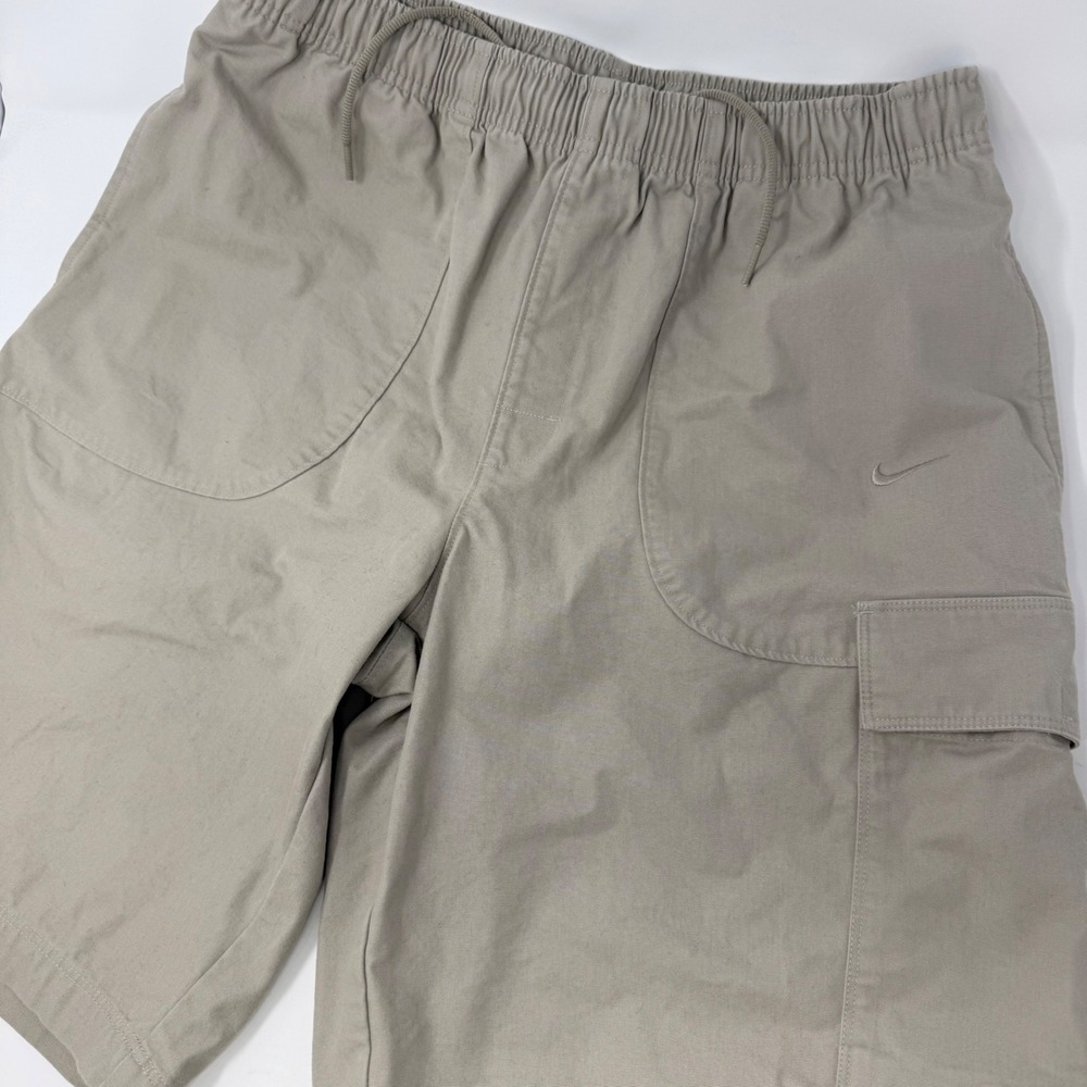 Vintage Nike Mens Cargo Shorts Tan Elastic Waist Cotton Medium Baggy
